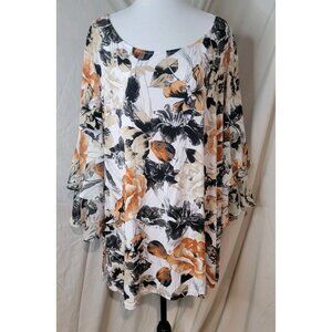 Susan Graver Womens 3X Floral Bell Sleeve Chiffon Accent Liquid Knit Top Shirt